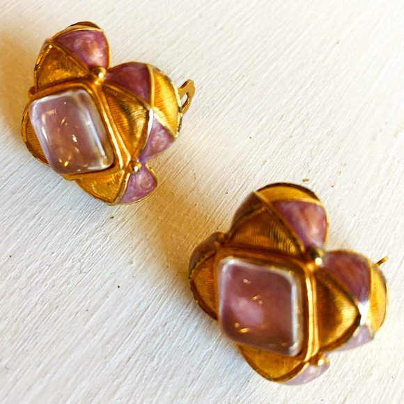 Jay Strongwater Purple &Gold Clip on Earrings - Picture 5 of 16